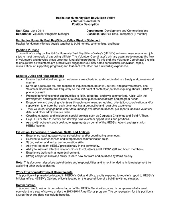 Habitat for Humanity Volunteer Coordinator - Page 25