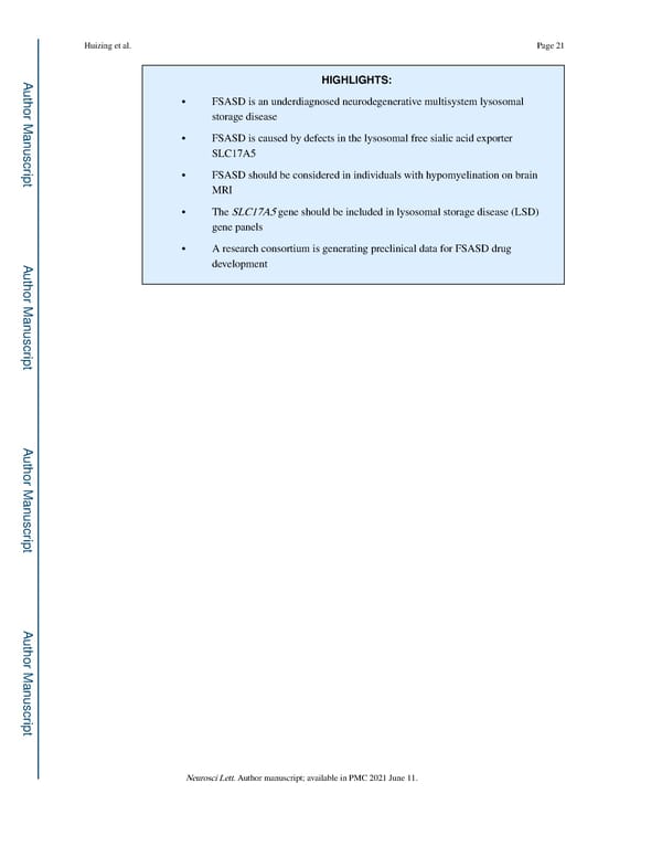 Free Sialic Acid Storage Disorder: Progress and Promise - Page 21