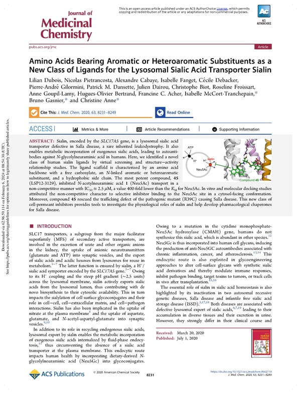 Amino Acids Bearing Aromatic or Heteroaromatic Substituents as a New Class of Ligands for the Lysosomal Sialic Acid Transporter Sialin - Page 1