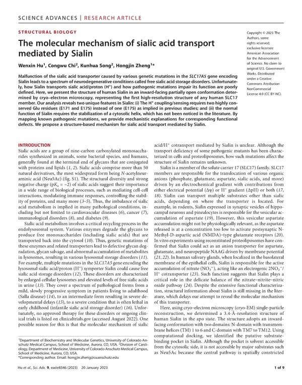 The molecular mechanism of sialic acid transport mediated by Sialin - Page 1