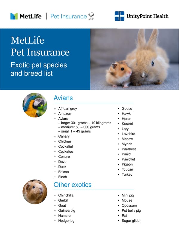 MetLife Exotic Breeds and Species List - Page 1